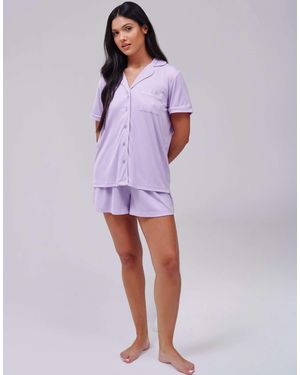 Loungeable Ensemble en jersey côtelé ultra-doux avec haut classique à manches courtes - lilas - Violet