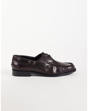 ASOS Lace Up Boat Shoes With Ruching - Red
