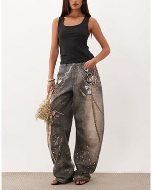AFRM Walker hose mit printdetail, high rise, five-pocket, barrel, - Blau