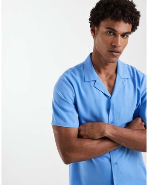 South Beach Short Sleeve Linen-look Shirt - Blue