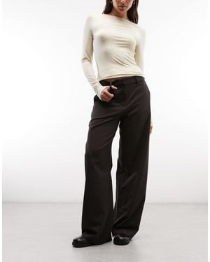 Weekday Wide Leg Tailored Trousers - Brown