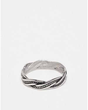 ASOS Waterproof Stainless Plaited Ring With Burnished Engraved Design - White