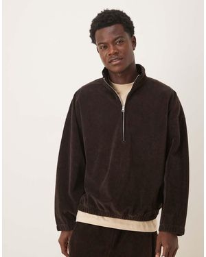 ASOS Chaqueta De Chándal Marrón De Corte Cuadrado Extragrande Con Media Cremallera De Velour Acanalado De (Parte De Un Conjunto) - Negro