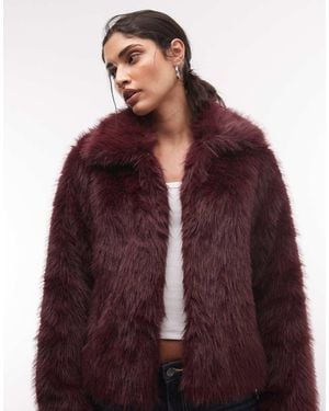 Noisy May Faux Fur Jacket - Red