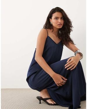 Vila Vestido Largo De Tirantes De Satén - Azul