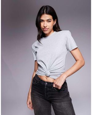 Wanderdoll Knot So Basic Cotton Rich Knot Front Shoulder Pad T-shirt - Grey