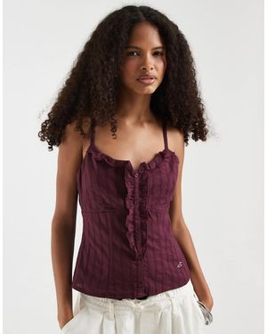 Hollister V Neck Ruffle Front Cami - Red