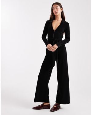 ASOS Mono Largo De Pernera Ancha Con Solapas Y Cremallera De Pana De - Negro