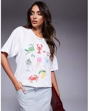 In The Style T-shirt nautique oversize à imprimé graphique - Blanc
