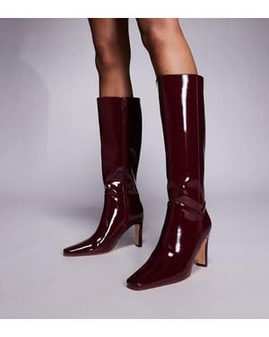 Public Desire Pose Square Toe Heeled Knee Boots - Red