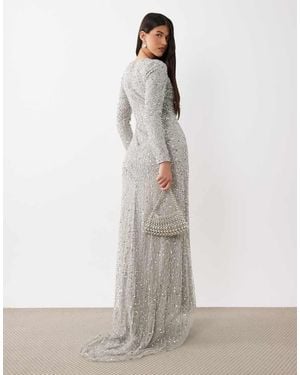 Beauut Maxi Jurk Met Lange Mouwen En Versiering - Grijs