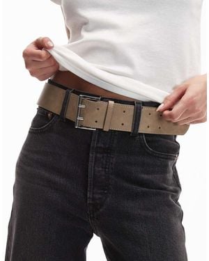 ASOS Low Waist Belt With Double Square Prong - Brown