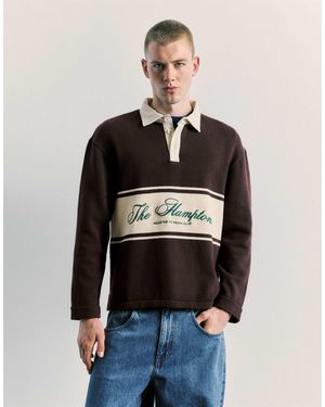 Pull&Bear Langärmliges grafik-polohemd - Blau