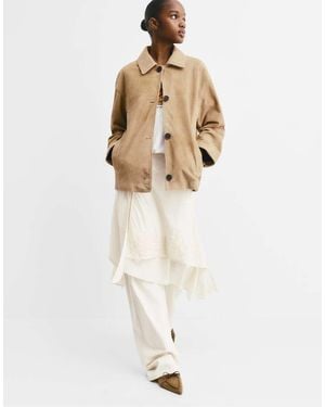 Pull&Bear Asymmetric Embroidered Skirt - Natural