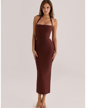 House Of Cb The Silhouette Burnt Sugar Halter Neck Bandage Maxi Dress - Red