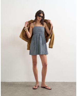 TOPSHOP Denim Open Back Strappy Dress - Blue