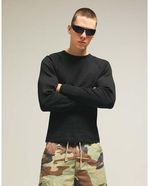 Bershka Slim-Fit Ribbed Long Sleeve T-Shirt - Black