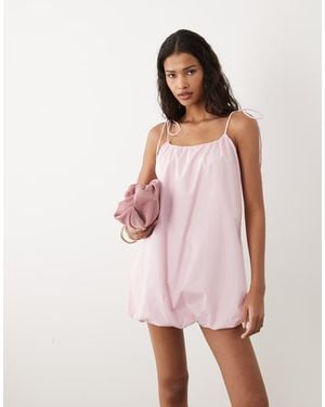 ASOS Poplin Puff Mini Sundress With Tie Straps - Pink