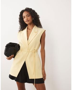 ASOS Longline Tailored Waist Coat With Tie Belt - Natural