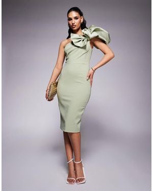 Lavish Alice One Shoulder Detail Midi Dress - Green