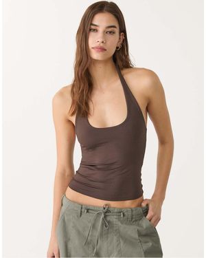 Stradivarius Racer Neck Top - Brown
