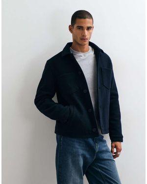 Threadbare Faux Wool Collared Jacket With Patch Pockets - Blue
