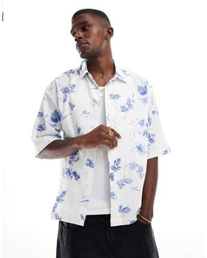 ASOS Boxy Half Sleeve Regular Shirt With Flower Print - White