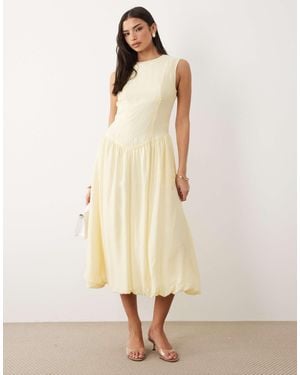 Y.A.S Fitted Seam Detail Drop Waist Sleeveless Midi Dress - Natural