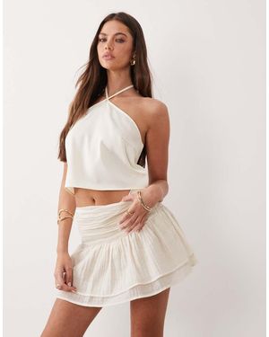 The Frolic Exclusive Textured Shirred Waist Tiered Ruffle Mini Skirt Co-Ord - Natural