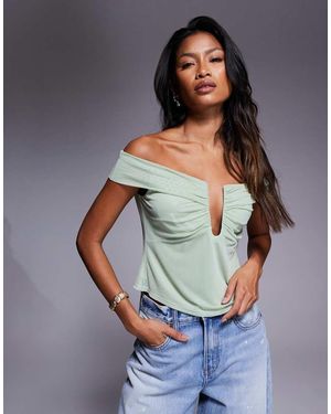 ASOS Mesh Bar Detail Top With Cut Out Waist - Grey