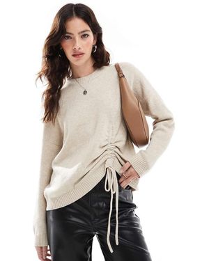 French Connection Maglione Girocollo Color Avena Con Arricciatura E Laccetto Sul Davanti - Neutro