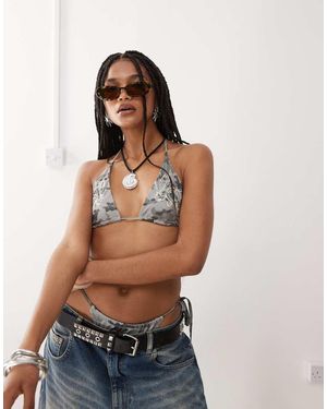 Collusion Iconic Camo Sequin Bikini Top - Green