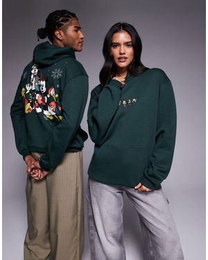 ASOS Disney Christmas Oversized Hoodie With Mickey & Friends Prints - Blue