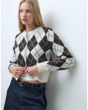 Vero Moda Cardigan Lavorato A Maglia Con Stampa Argyle Color Cioccolato - Grigio