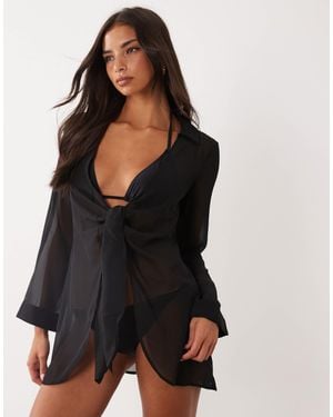 ASOS Rina Ruffle Chiffon Beach Cover Up - Black