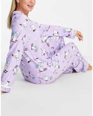 Loungeable Skiing Polar Bear Pyjama Set - Purple