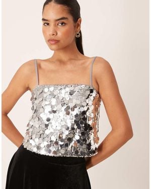 Vila Disc Sequin Embellished Cami Top - Grey