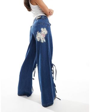 Minga London Wide Leg Jeans With Patch - Blue