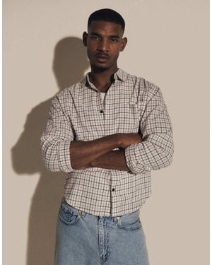 TOPMAN Relaxed Crop Fit Check Shirt - Natural