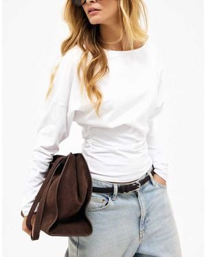 NA-KD Marked Waist Long Sleeve Jersey Top - White