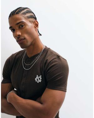 ASOS Heavyweight Muscle Henley T-shirt With Chest Embroidery - Black