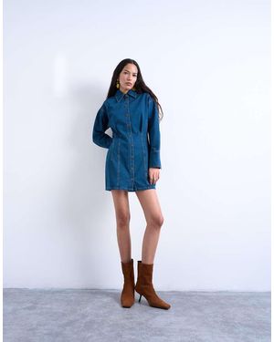 TOPSHOP Denim Cinch Detail Mini Dress - Blue