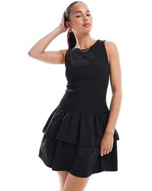 New Look Jersey Ribbed Tiered Skirt Mini Dress - Black