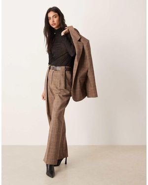 ASOS Wool Blend Tailored High Waist Belted Straight Leg Trouser - Natural
