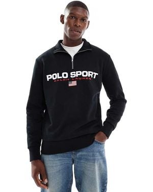 Polo Ralph Lauren Sudadera Negra Con Logo De Bandera Y Media Cremallera De Felpa De La Colección Cápsula Sport De - Azul