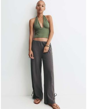 Pull&Bear Knot Detail Textured Trousers - Grey