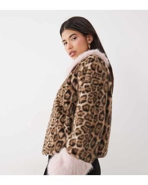 Kaiia Exclusive Faux Fur Contrast Trim Jacket - Brown