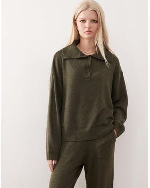 Collusion Knitted Oversized Button Up Sweater Co-Ord - Green