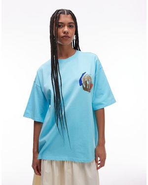 TOPSHOP Graphic Abstract Back Print Oversized Tee - Blue