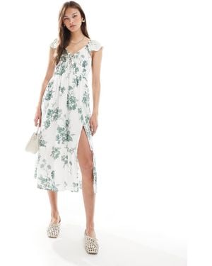 Hollister Short Sleeve Milkmaid Midi Slit Dress - White